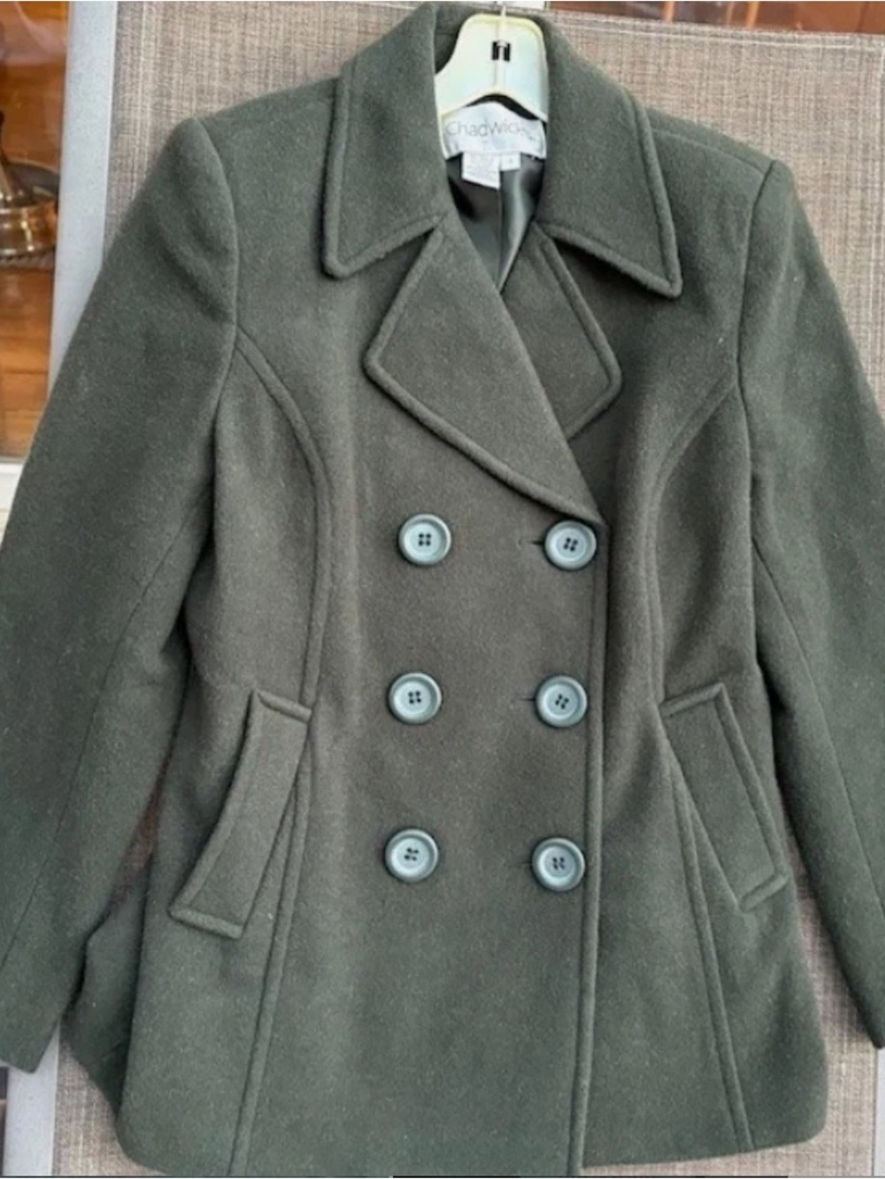 Chadwick's Olive Green Y2K 100% Wool Peacoat women's size 4 good condition